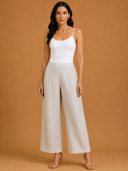 Light Grey Relaxed Fit Linen Trouser