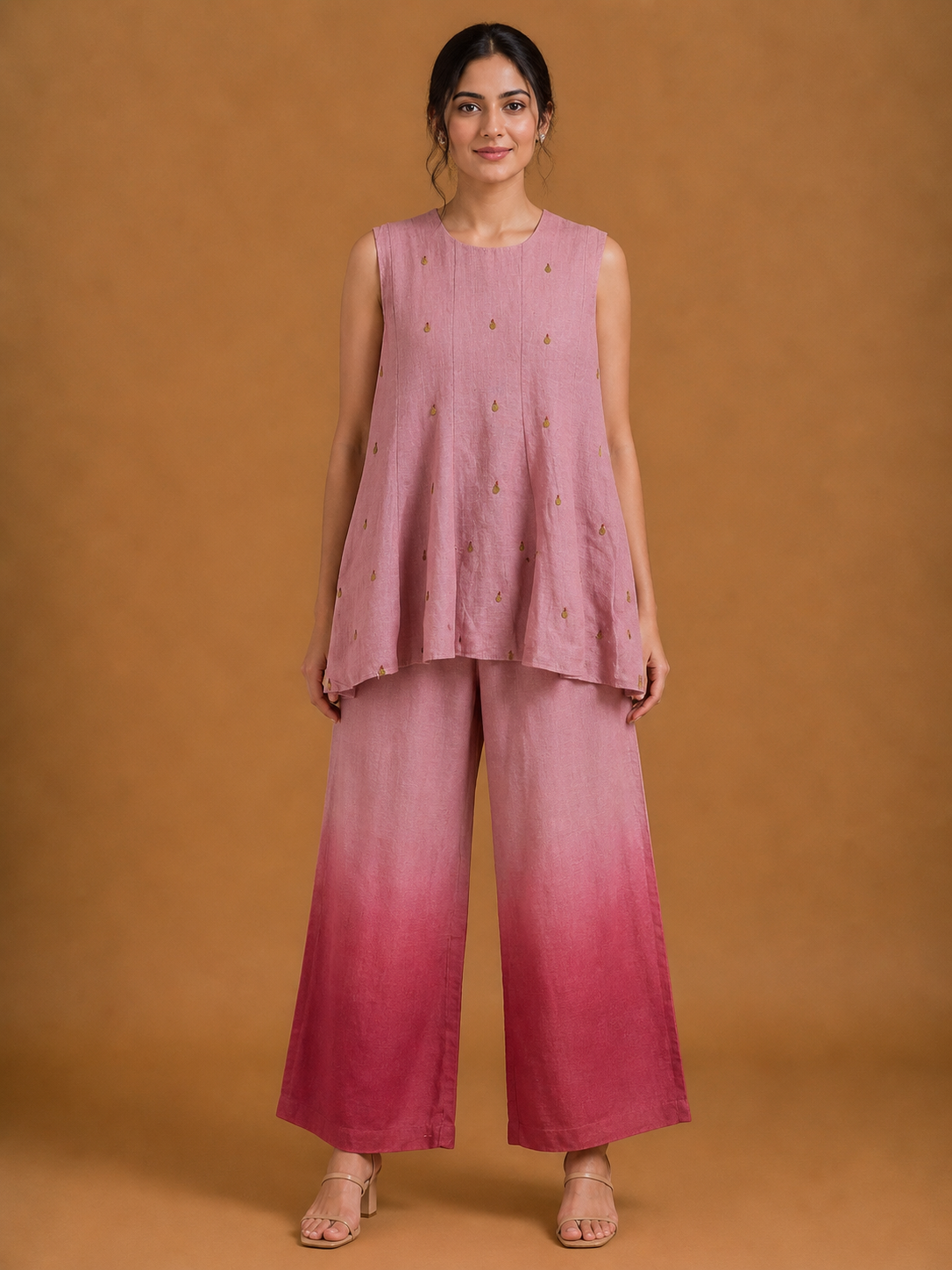 Pink Embellished Peplum Co-Ord Set