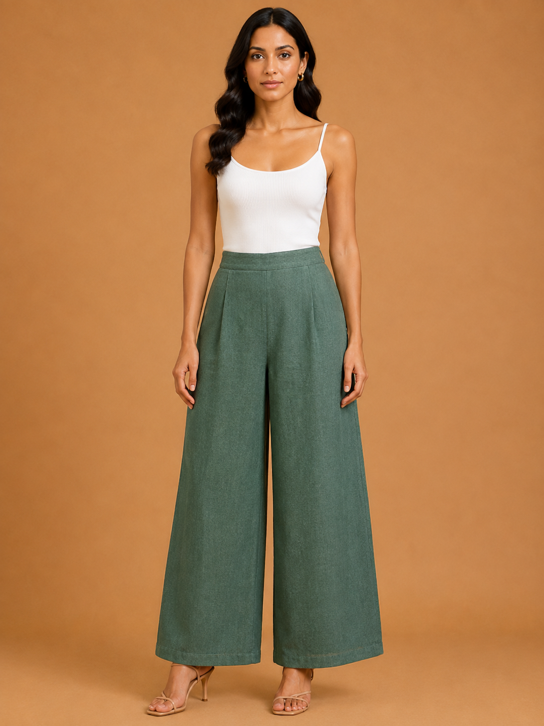 Green Relaxed Fit Linen Trouser