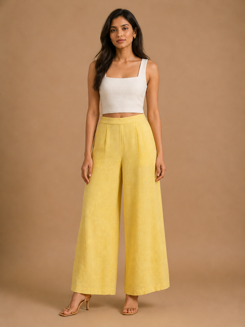 Yellow Relaxed Fit Linen Trouser