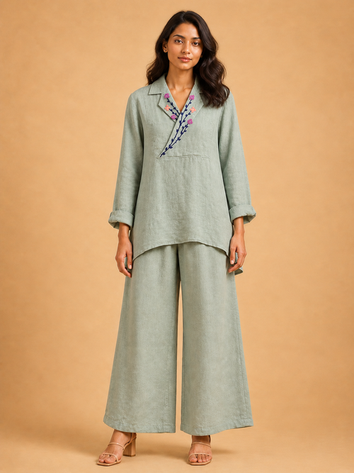 Sage Green Floral Lapel Co-Ord Set