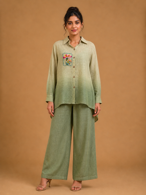 Sage Green Mushroom Embroidered Shirt