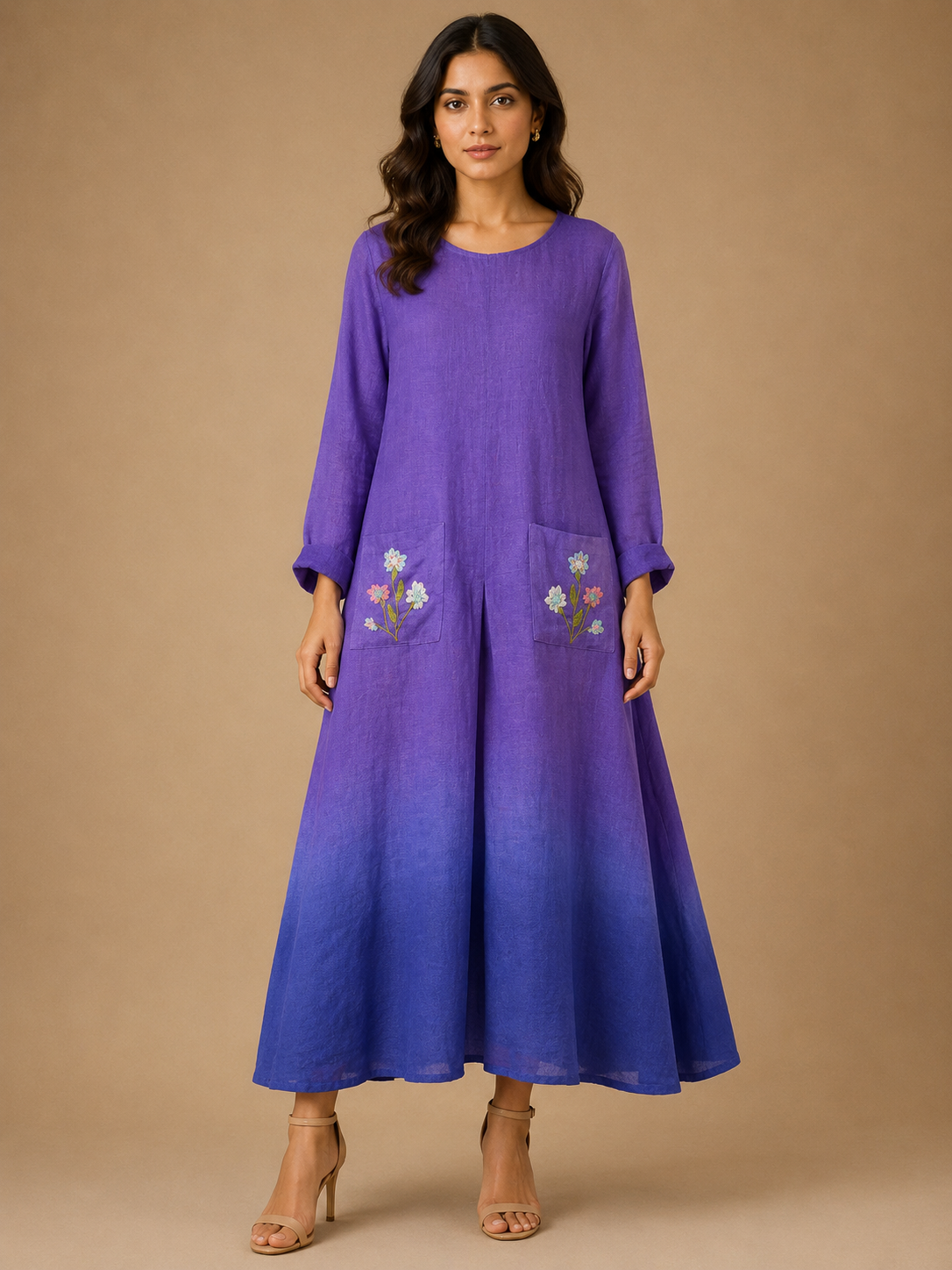Purple & Blue Ombre Embroidered Dress
