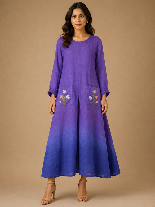 Purple & Blue Ombre Embroidered Dress