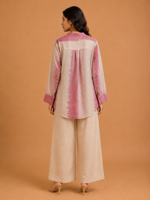 Pink & Beige Tie-Dye Embroidered Shirt