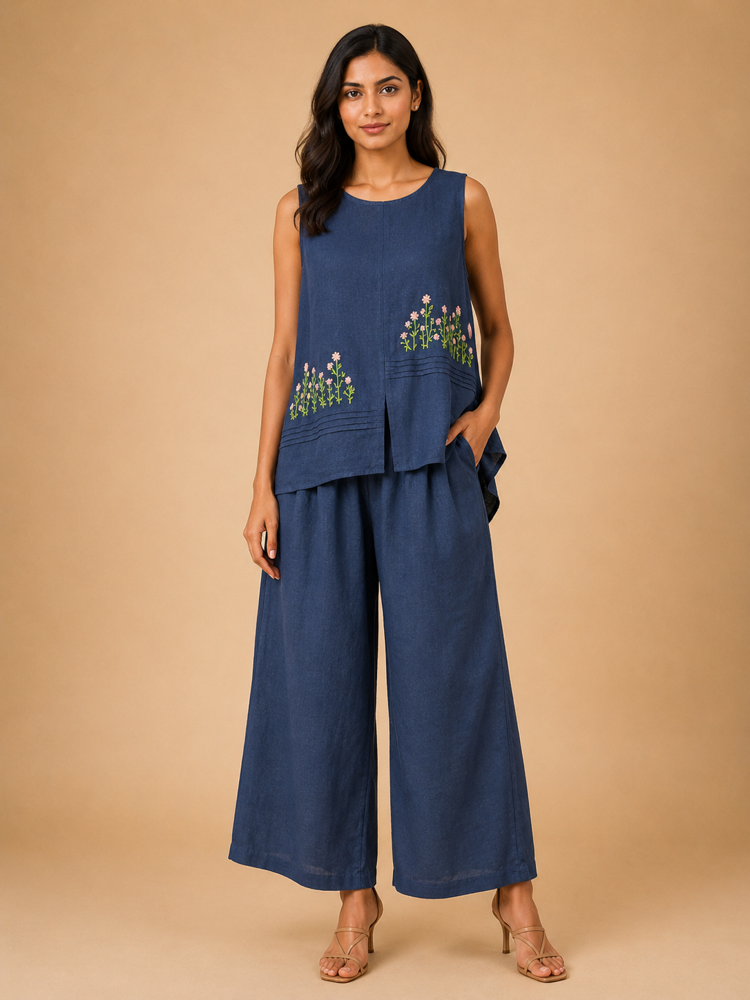 Blue Wildflower Embroidered Co-Ord Set