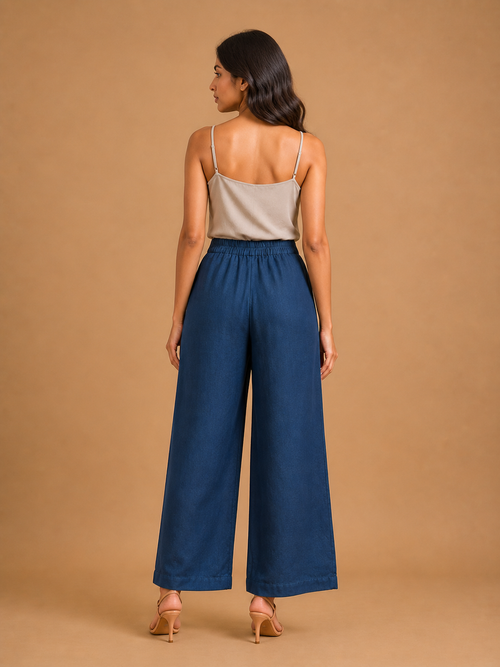 Dark Blue Relaxed Fit Linen Trouser