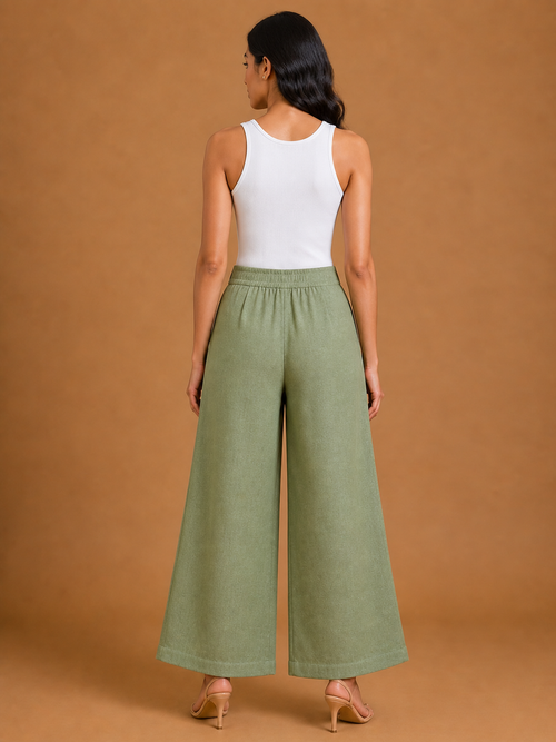 Light Green Relaxed Fit Linen Trouser
