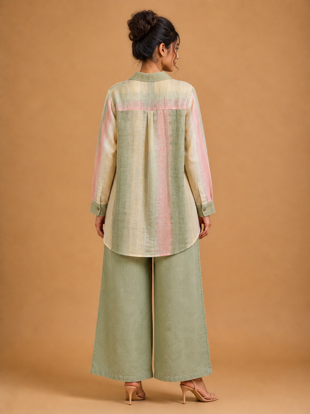Green and Pink Stripe Embroidered Shirt