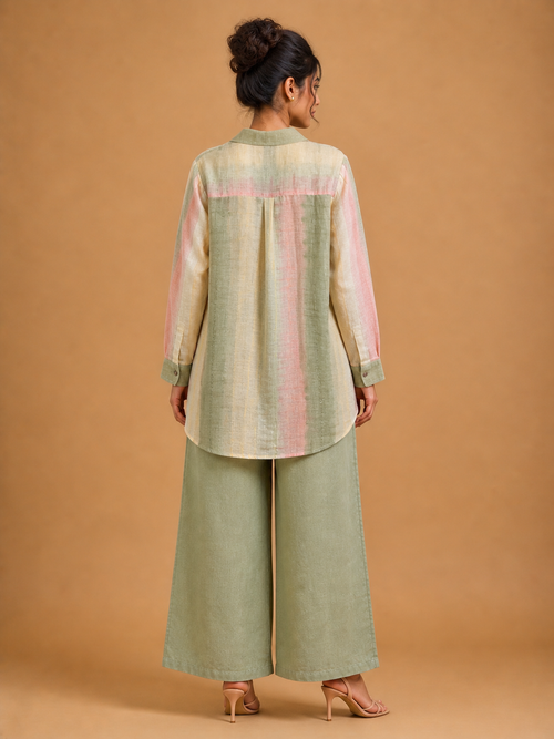 Green and Pink Stripe Embroidered Shirt