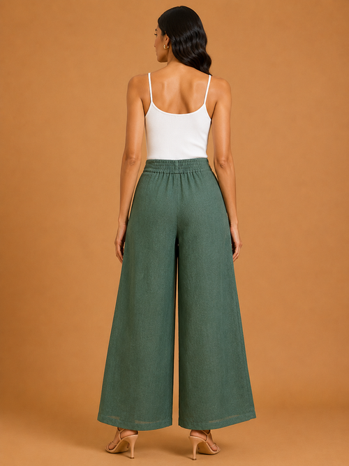 Green Relaxed Fit Linen Trouser
