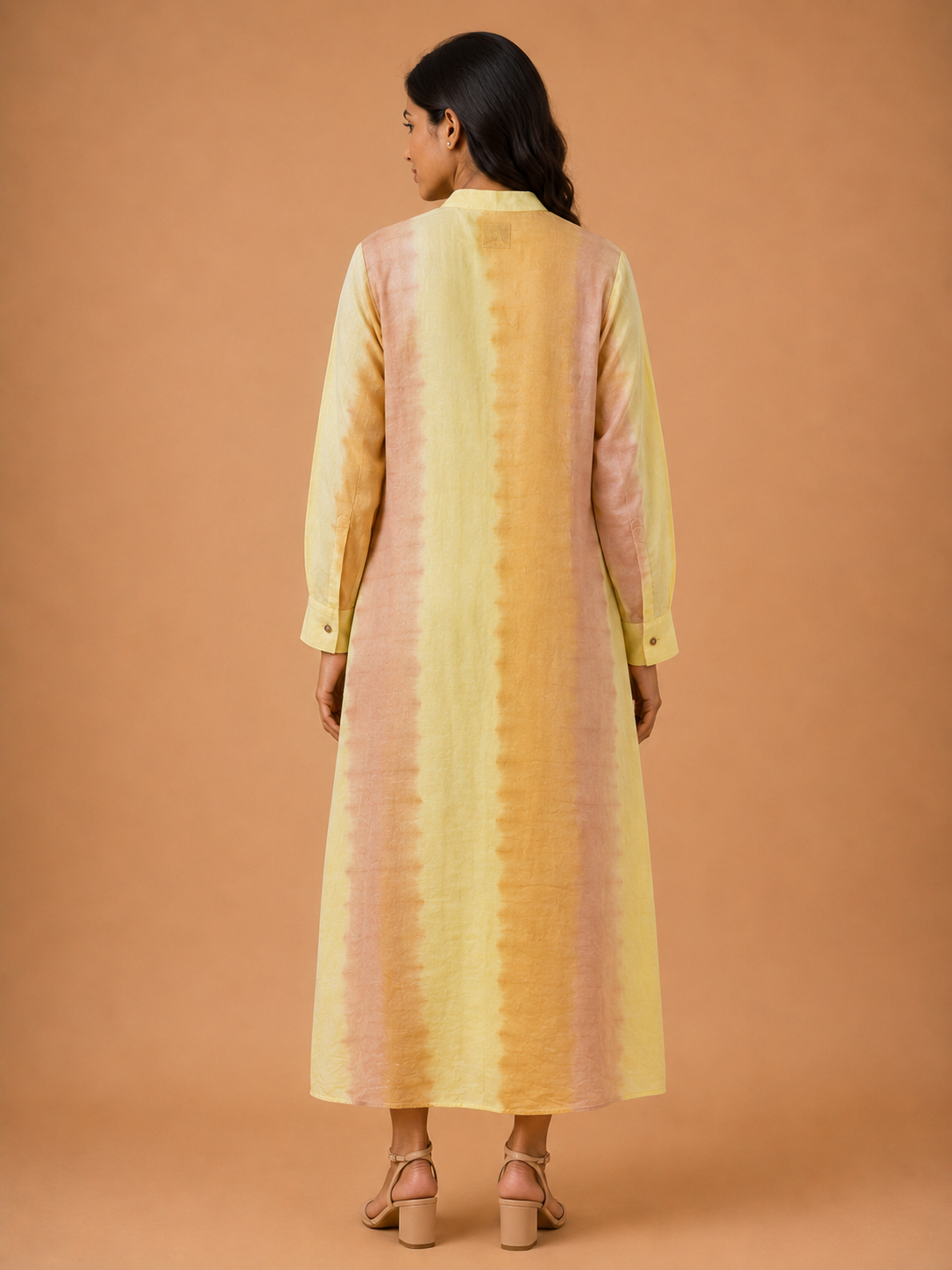 Yellow & Peach Tie-Dye Embroidered Dress