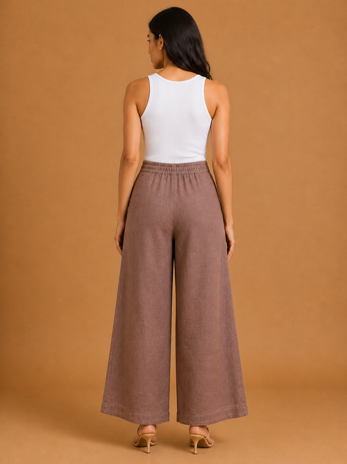 Mauve Brown Relaxed Fit Linen Trouser