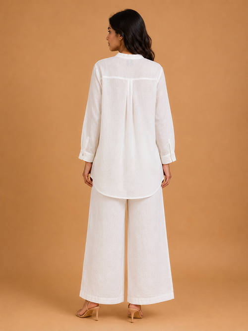 White Grid & Floral Embroidered Shirt