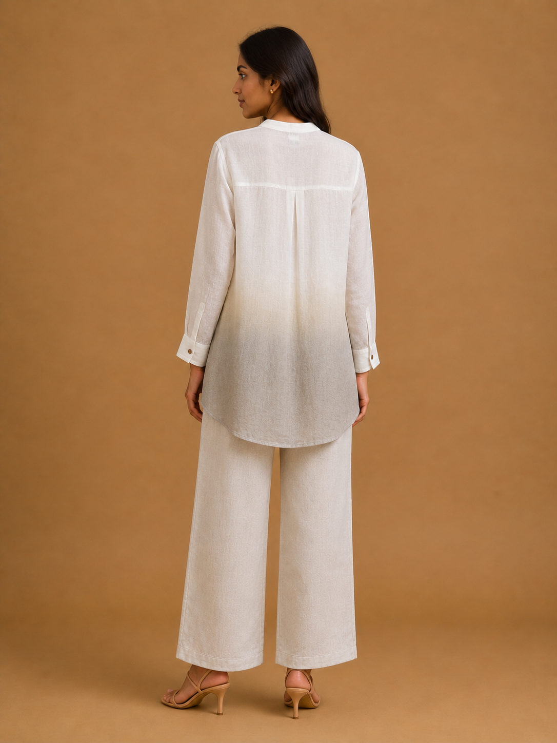 White & Grey Ombré Embroidered Shirt