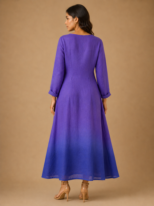 Purple & Blue Ombre Embroidered Dress