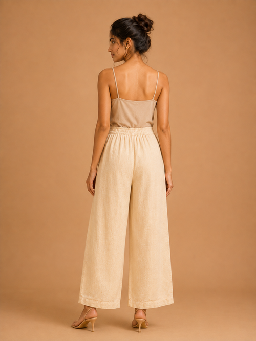 Cream Relaxed Fit Linen Trouser