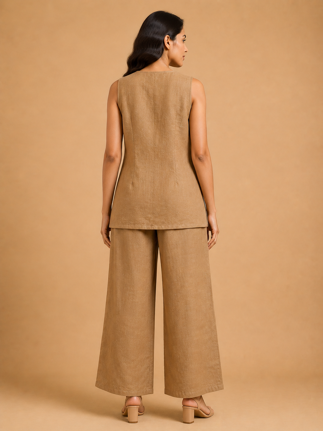 Tan French Knot Yoke Co-Ord Set