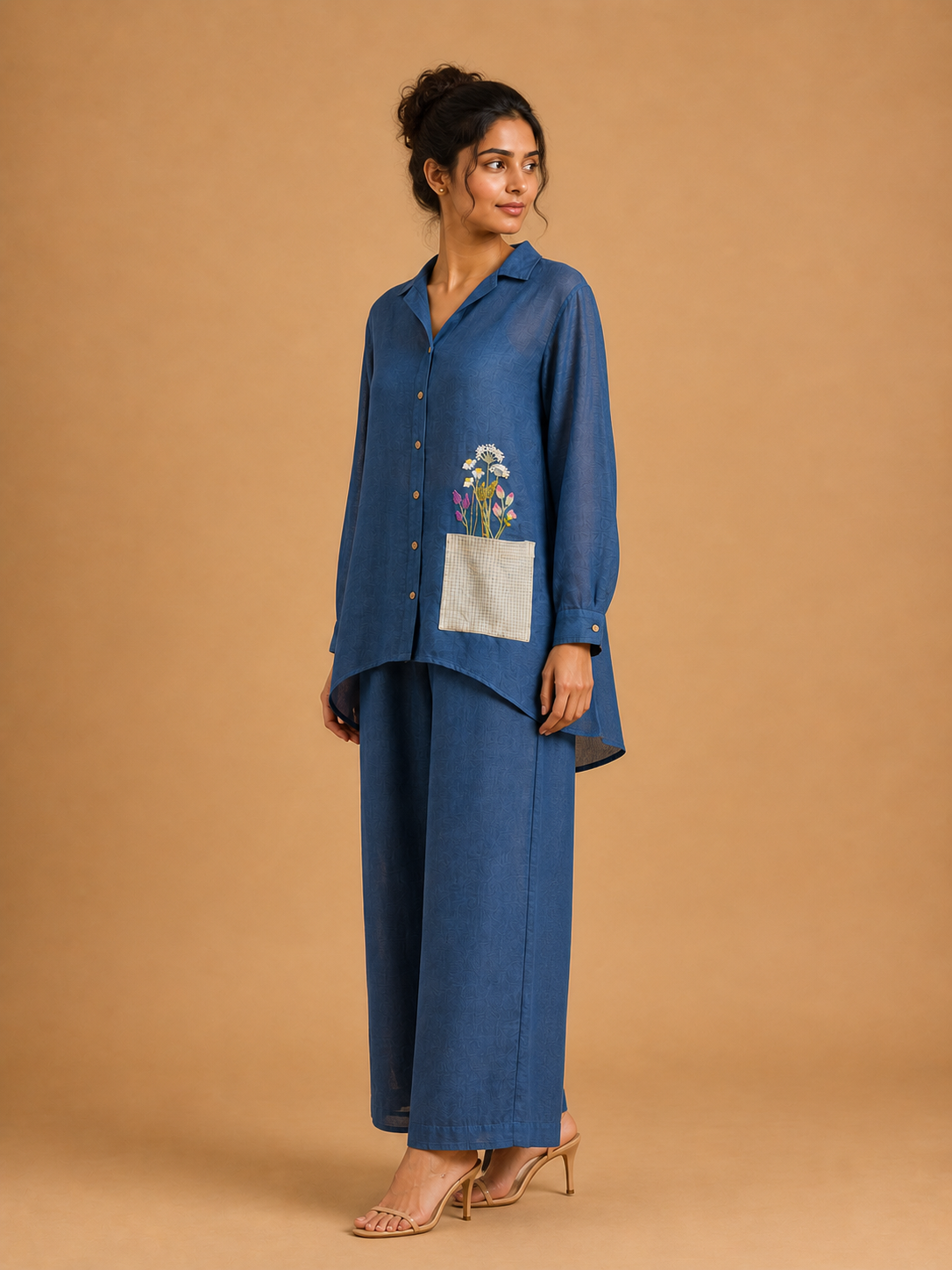 Deep Blue Wildflower Pocket Shirt