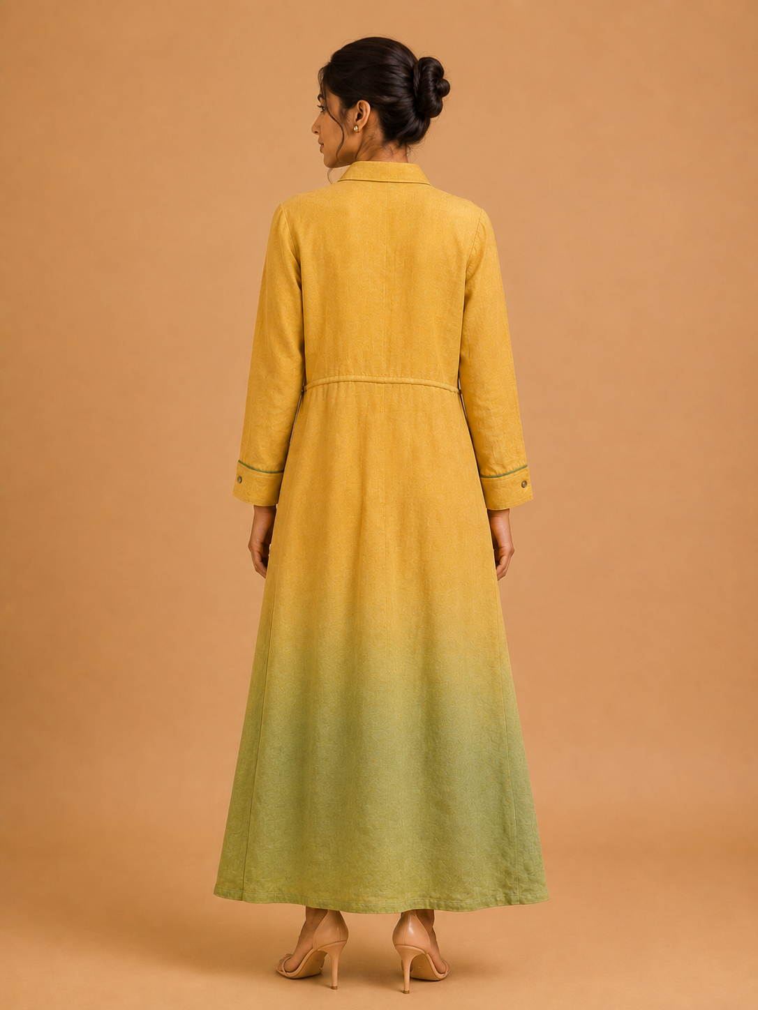 Yellow & Olive Ombré Embroidered Dress