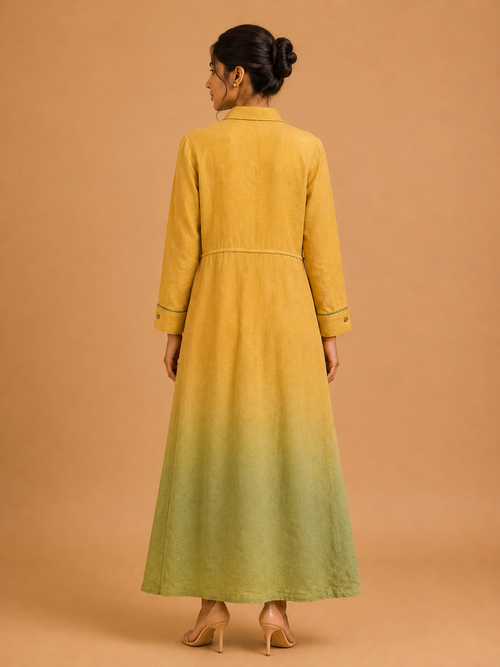 Yellow & Olive Ombré Embroidered Dress