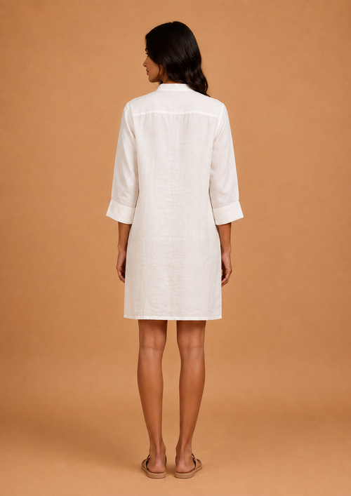 White Embroidered Palm Tree Dress