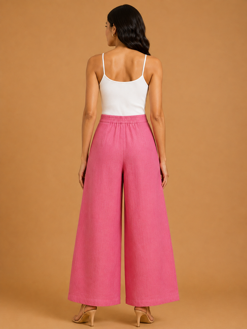 Dark Pink Relaxed Fit Linen Trouser