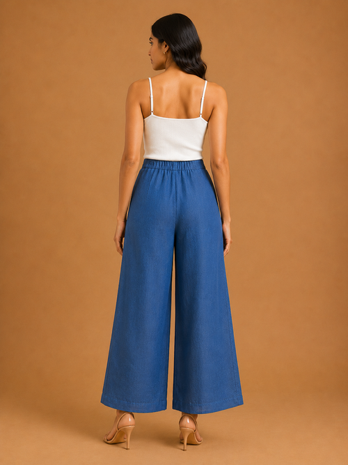 Deep Blue Relaxed Fit Linen Trouser