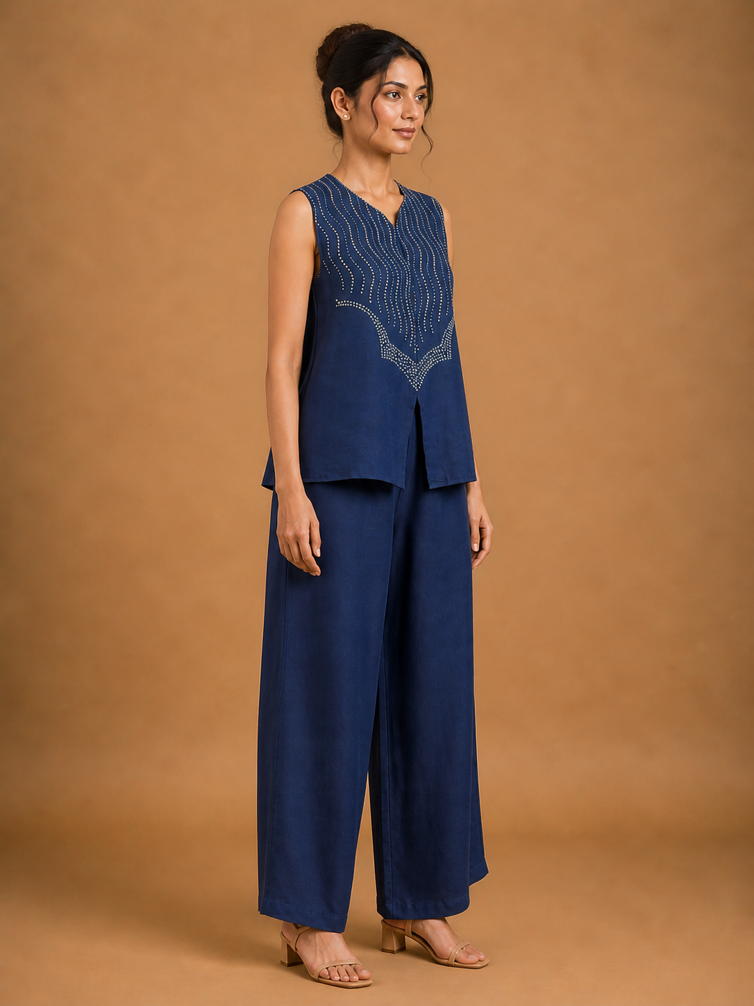 Navy Blue Wavy French Knot Co-Ord Set