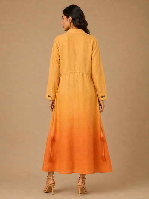 Orange Embroidered Linen Dress
