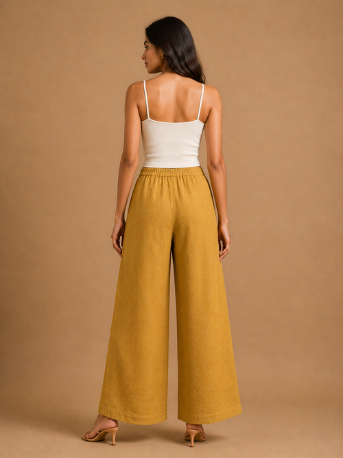 Mustard Relaxed Fit Linen Trouser