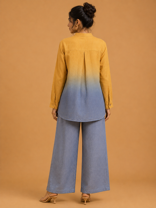 Yellow & Grey Ombré Embroidered Shirt