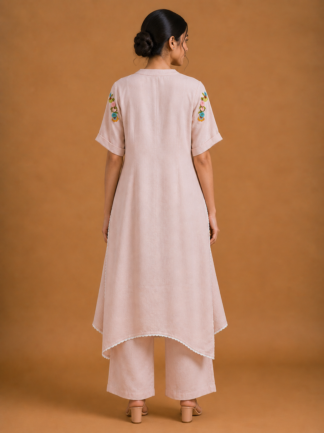 Pale Pink Floral Embroidered Co-Ord Set