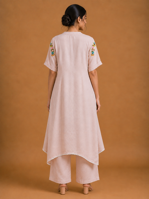 Pale Pink Floral Embroidered Co-Ord Set