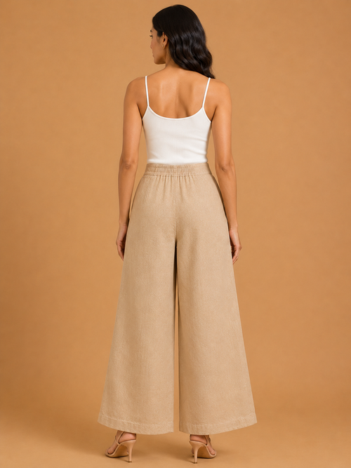 Light Beige Relaxed Fit Linen Trouser