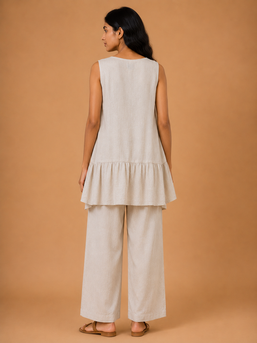 Beige Sunflower Embroidered Co-Ord Set
