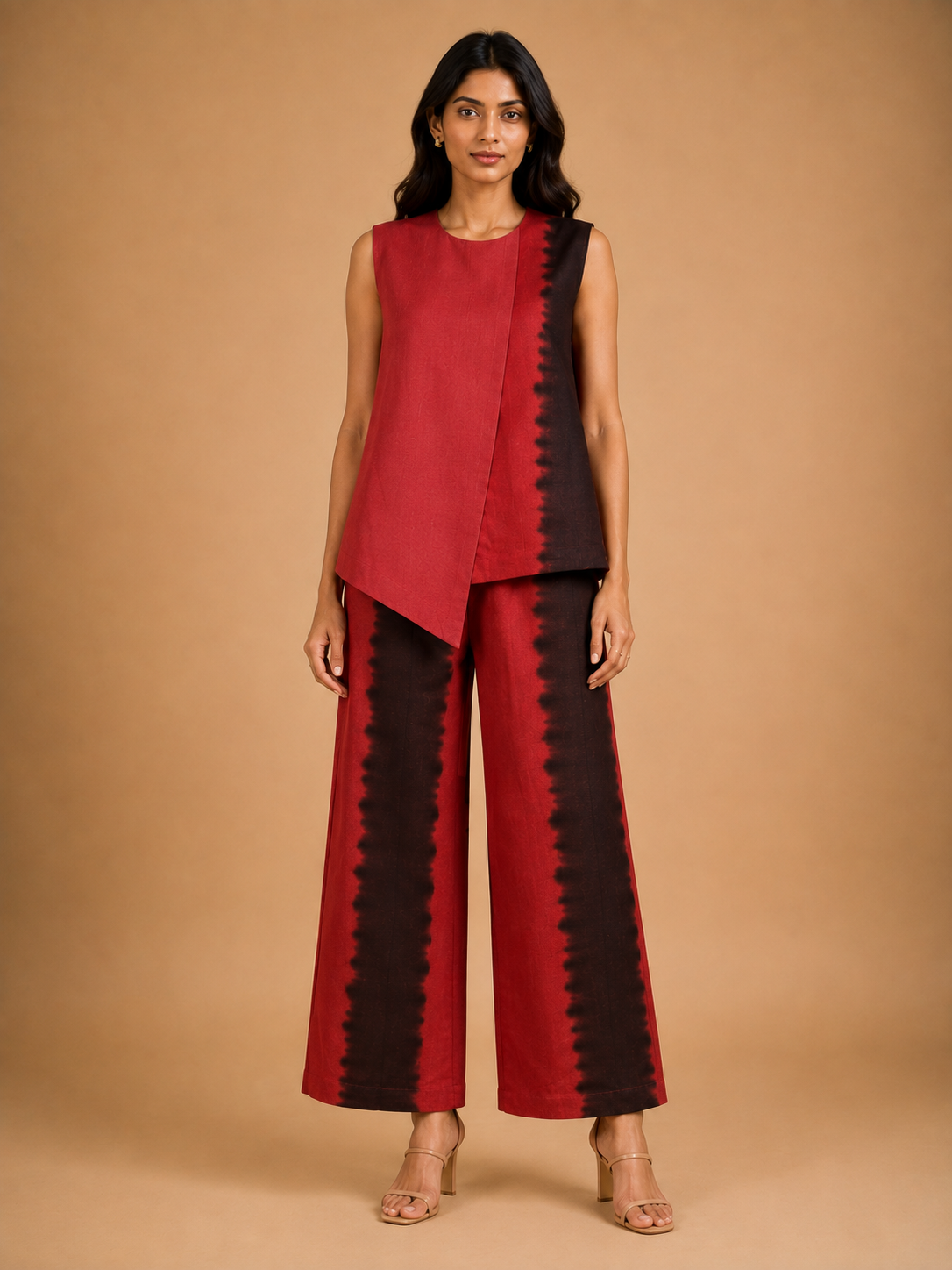 Red & Black Tie-Dye Asymmetric Co-Ord Set