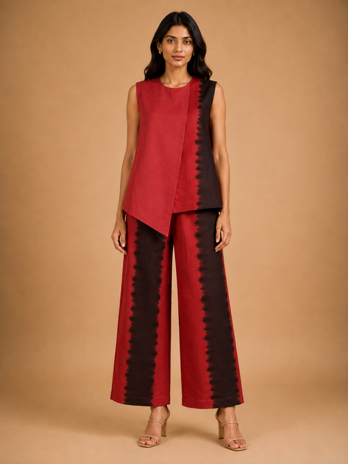 Red & Black Tie-Dye Asymmetric Co-Ord Set
