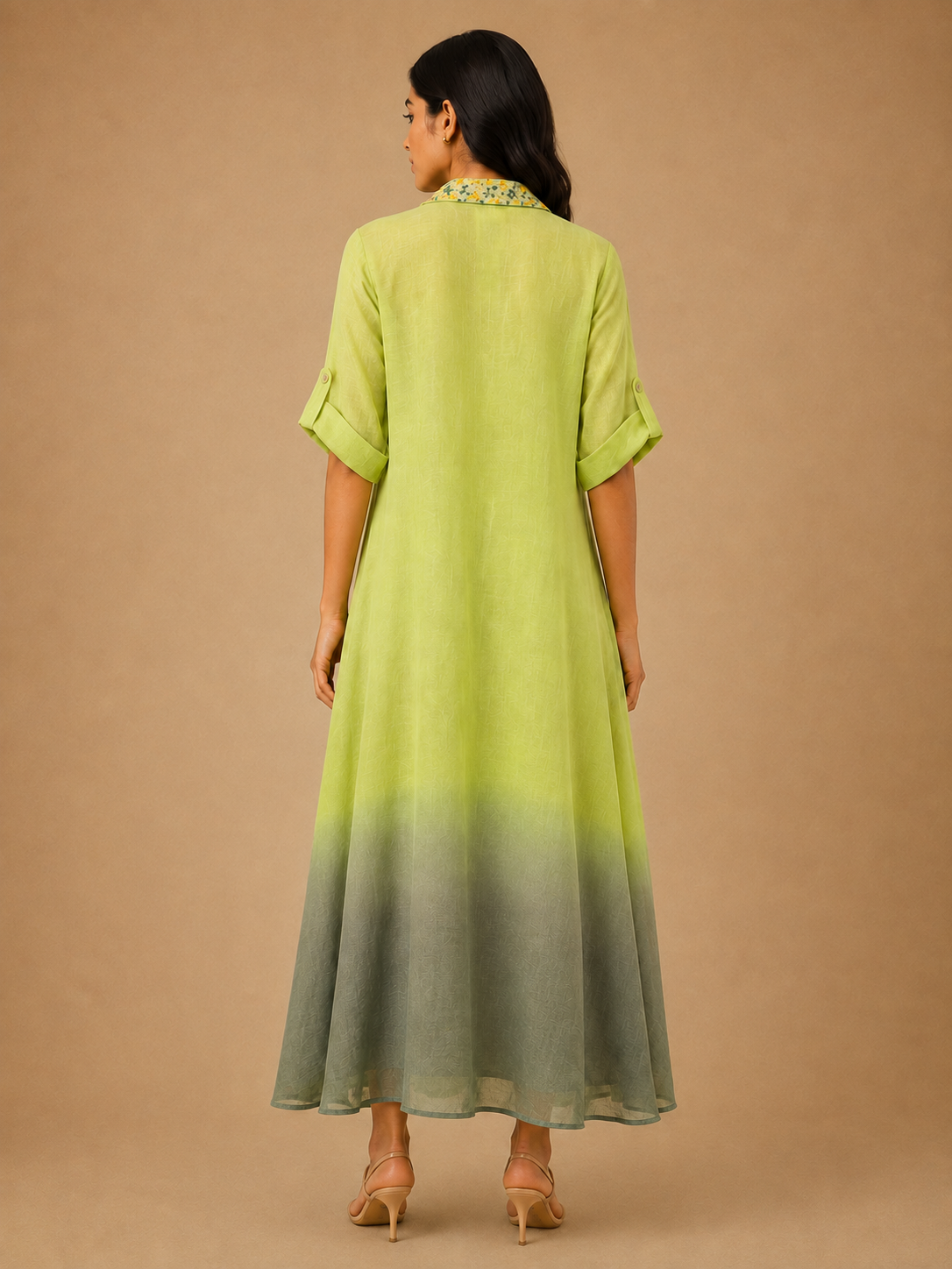 Pista & Olive Ombre Embroidered Collar Dress
