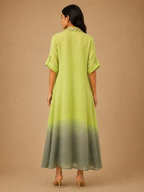 Lime & Olive Ombré Embroidered Collar Dress