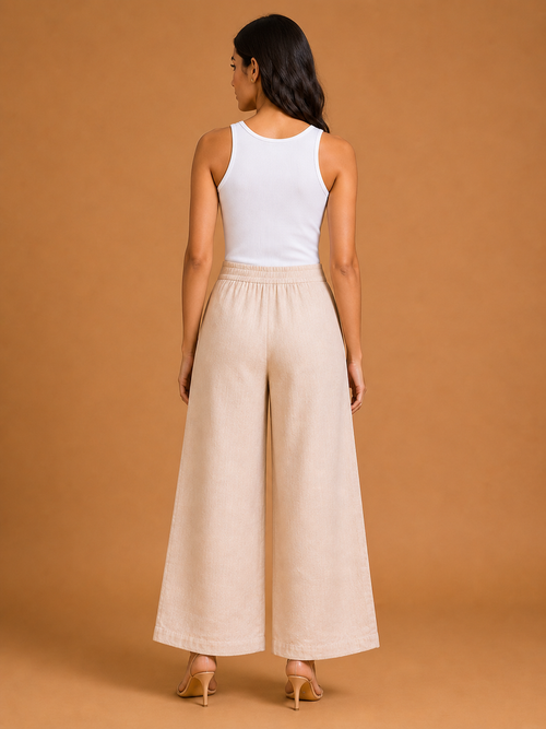 Pale Beige Relaxed Fit Linen Trouser