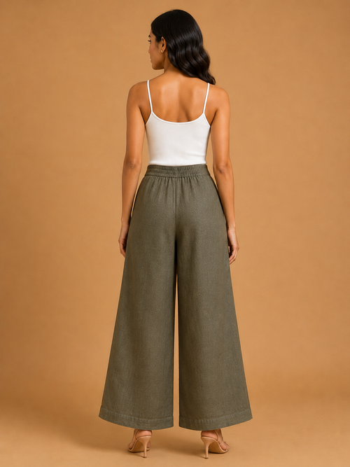 Olive Green Relaxed Fit Linen Trouser