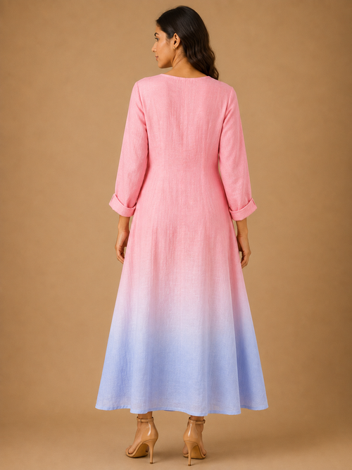 Pink & Lavender Ombre Embroidered Dress