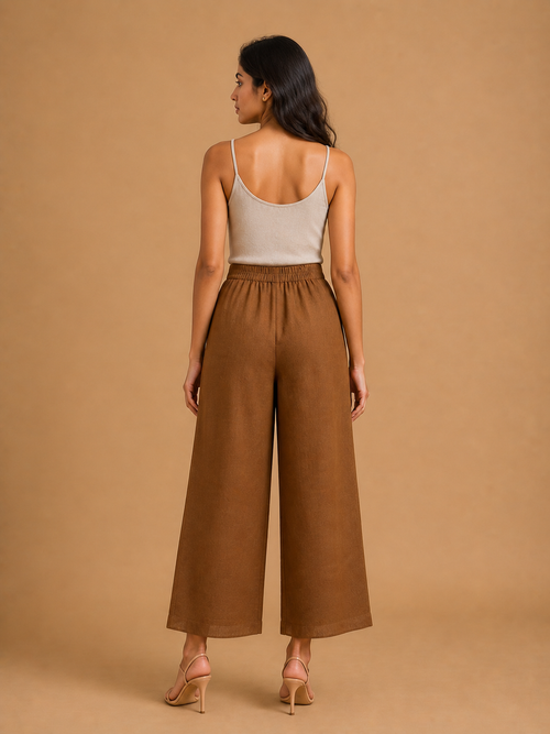 Brown Relaxed Fit Linen Trouser
