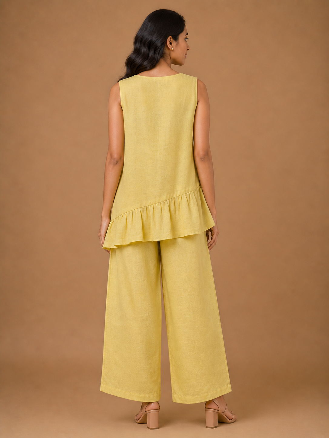 Yellow Floral Embroidered Asymmetric Co-Ord Set