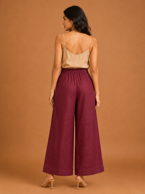 Maroon Relaxed Fit Linen Trouser
