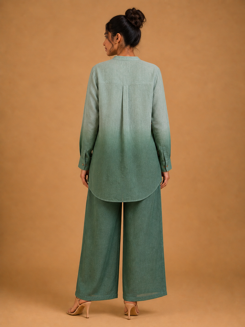 Sage Green Beaded Flower Ombré Shirt