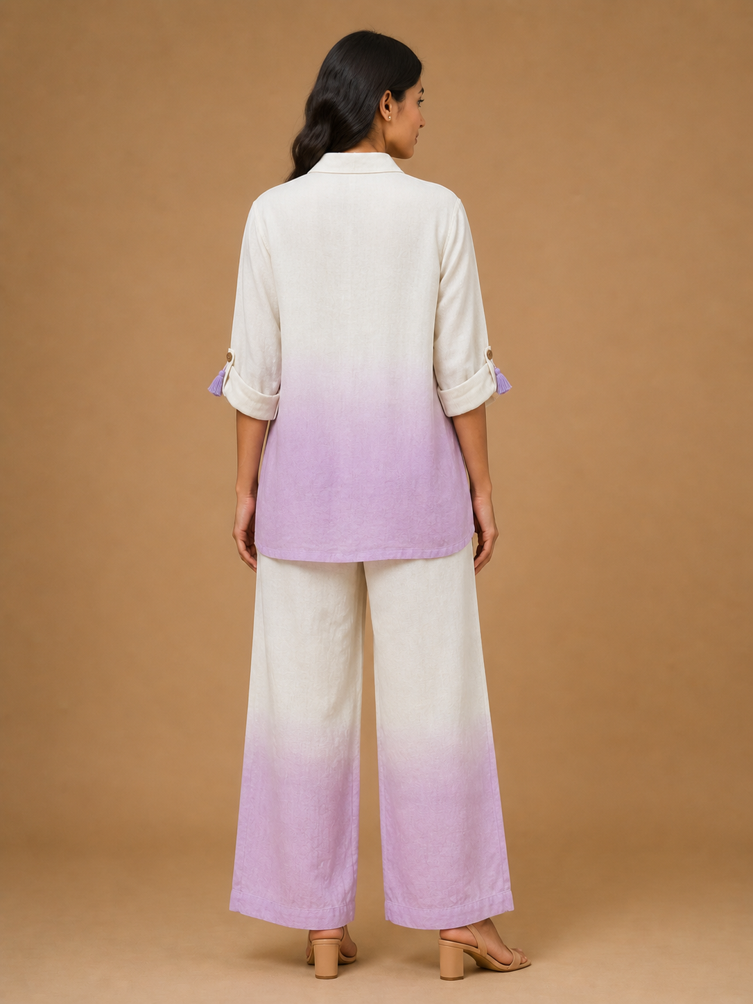 White & Purple Ombré Tassel Co-Ord Set