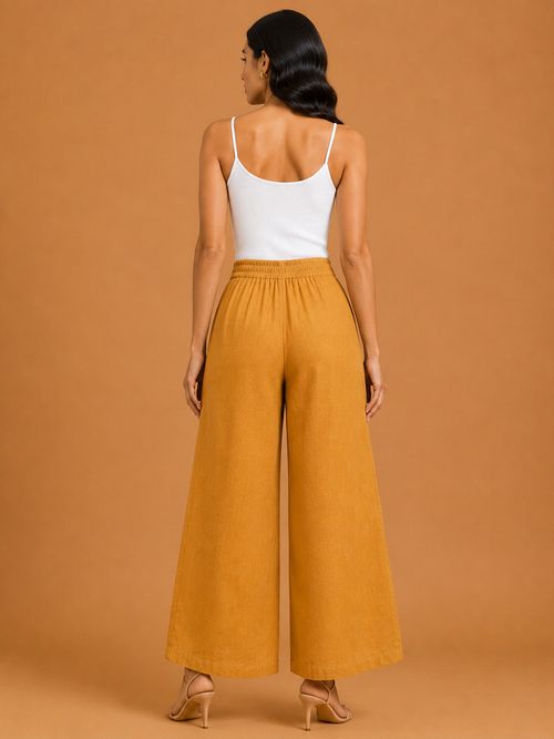 Burnt Yellow Relaxed Fit Linen Trouser