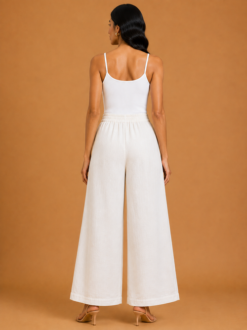 White Relaxed Fit Linen Trouser